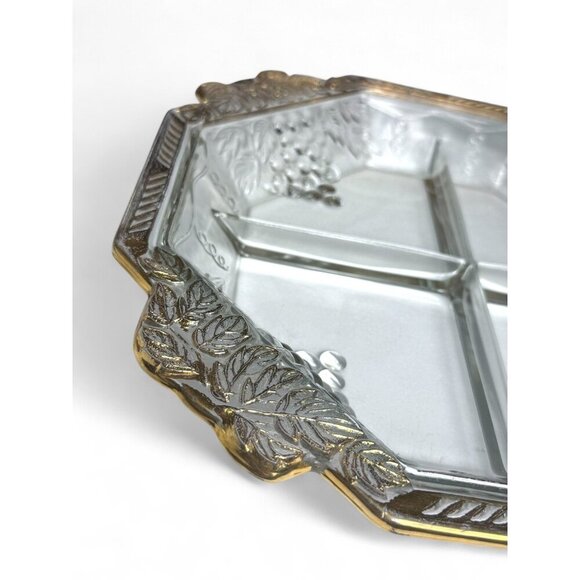 Vintage Jeannette Glass Relish Tray Grape Motif - Picture 4 of 9